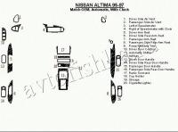 Декоративные накладки салона Nissan Altima 1995-1997 АКПП, с часами, OEM Match, 19 элементов.