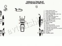 Декоративные накладки салона Nissan Altima 1995-1997 ручной, с часами, OEM Match, 19 элементов.